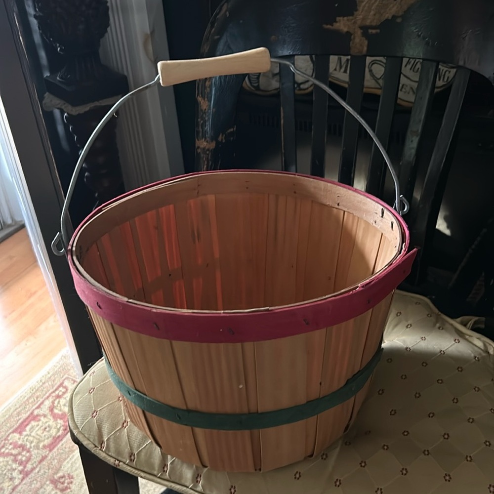 Vintage Wood Woven Fruit Basket with Handle